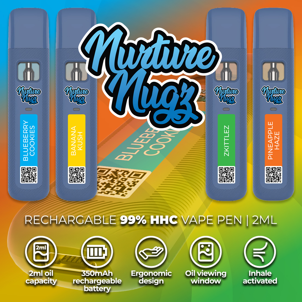 Nurture Nugz HHC 2ml Vape Pens and 10ml refills